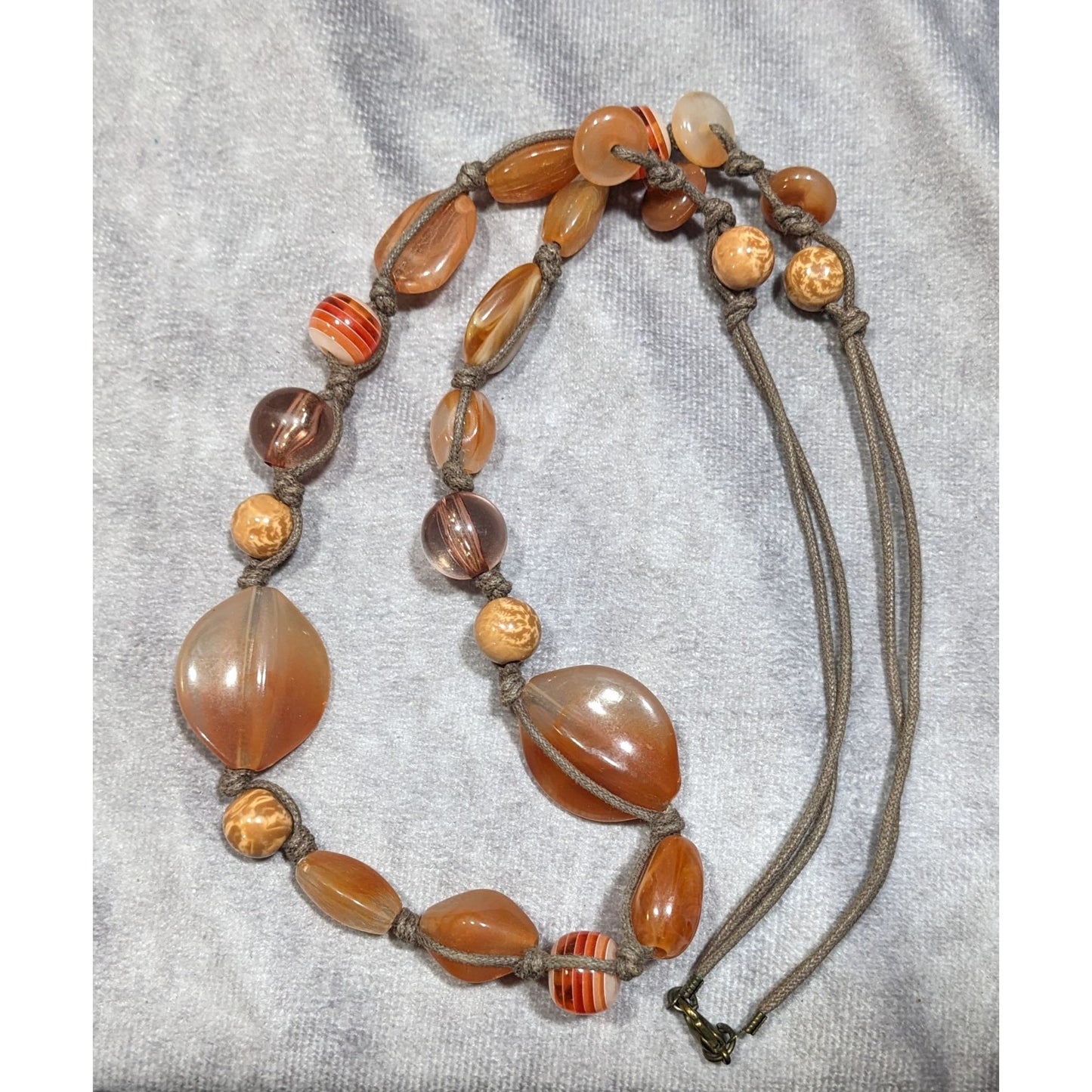 Vintage Retro Orange And Brown Acrylic And Glass Necklace