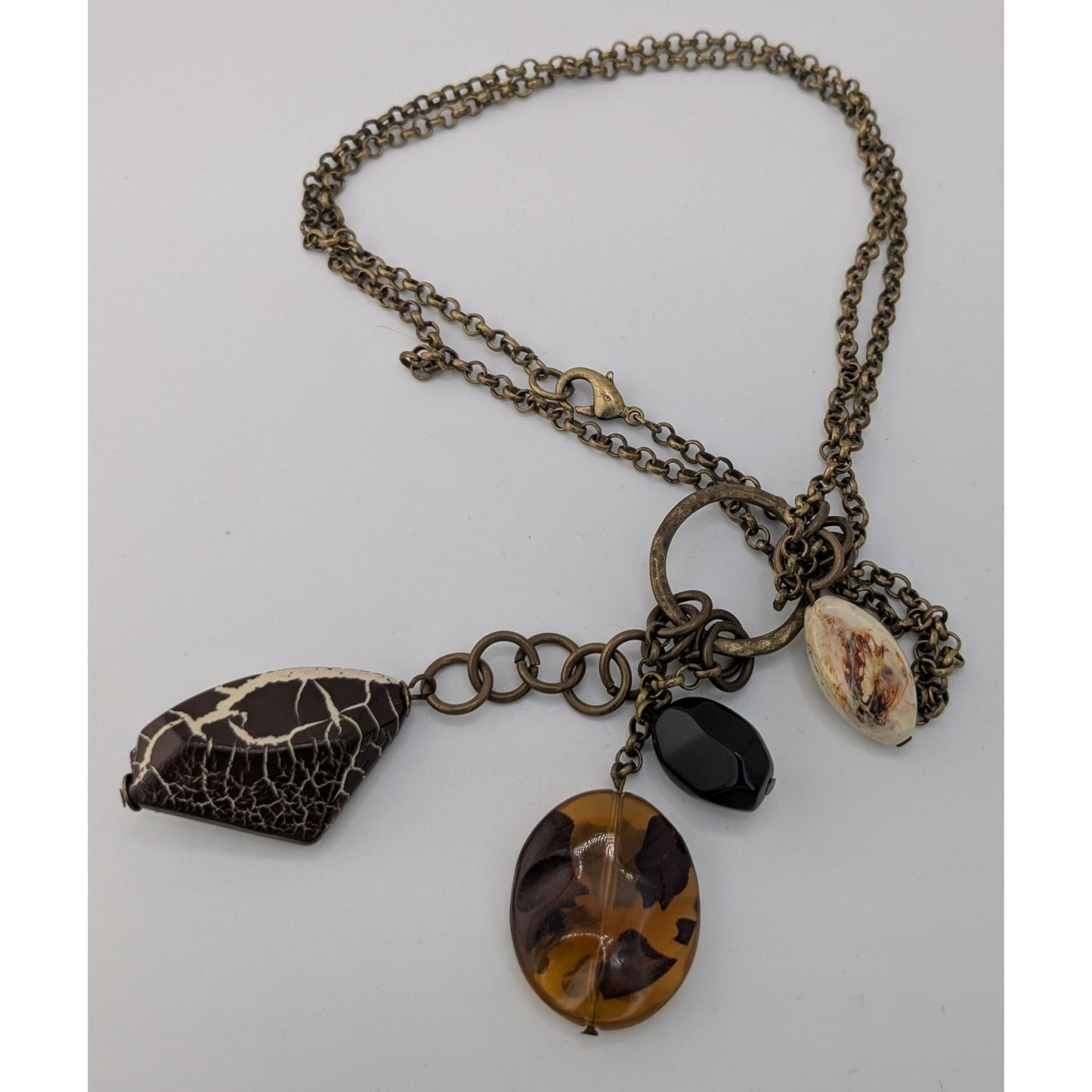 Retro Bohemian Pendant Necklace With Faux Gemstone Charms