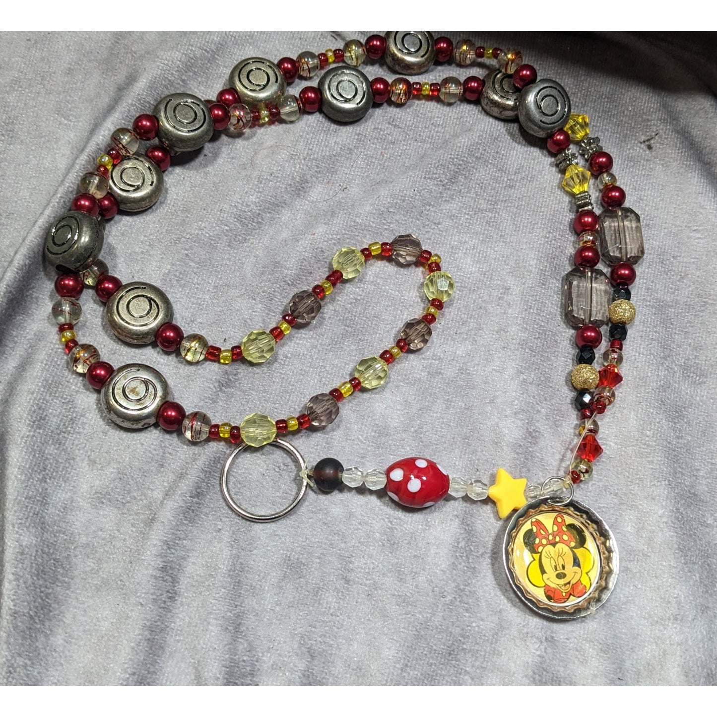Upcycled Minnie Mouse Beaded Keychain Lanyard