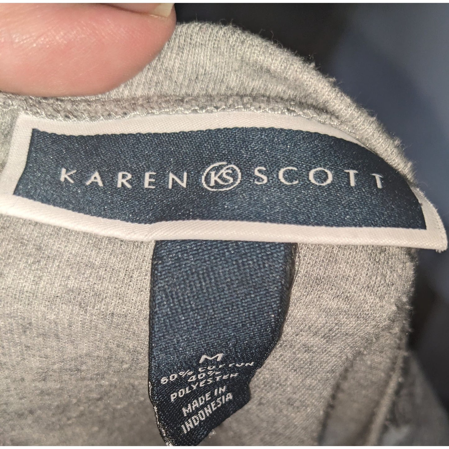 Karen Scott Floral Henley Long Sleeve Top Black Grey Designer Casual Blouse