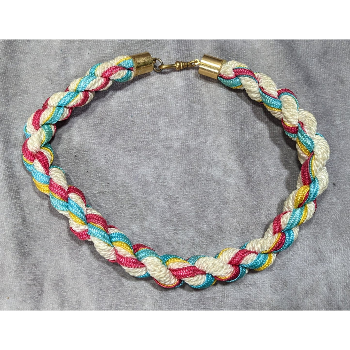 Rustic Nostalgic Braided Multicolor Rope Necklace With Gold-Tone Clasp