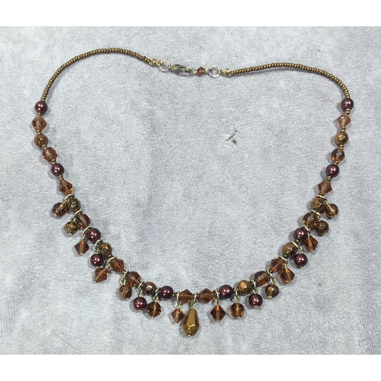 Rustic Brown Glass Faux Pearl Beaded Fringe Necklace