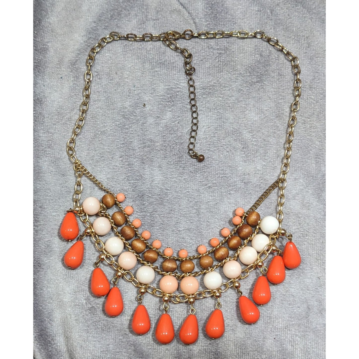 Retro Bohemian Orange And Pink Beaded Fringe Bib Necklace