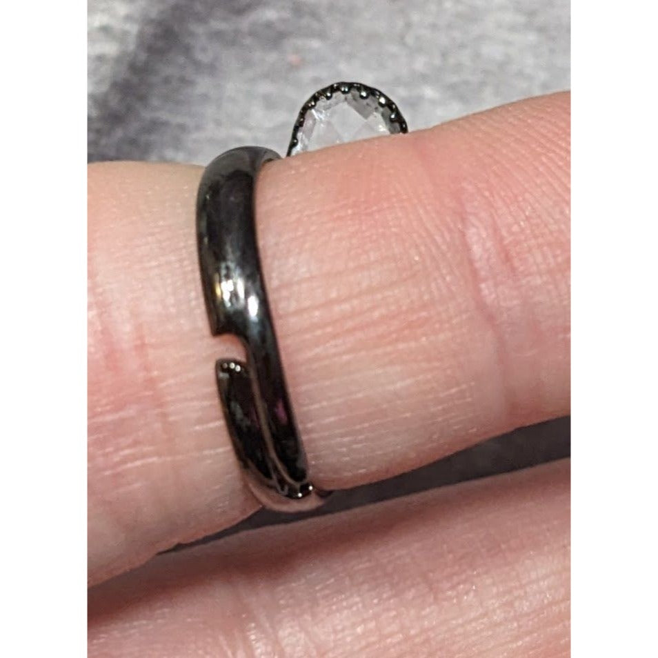 Whimsygoth Fairycore Black Dragonfly Adjustable Ring With Clear Gems