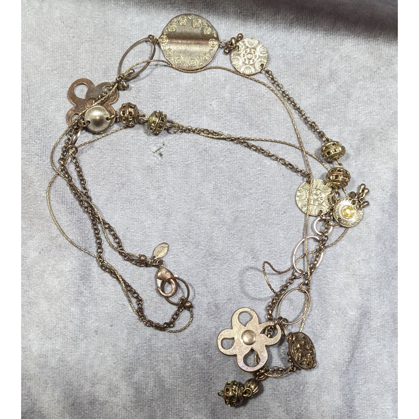 Chico's Abstract Floral Gold Tone Chain Charm Necklace