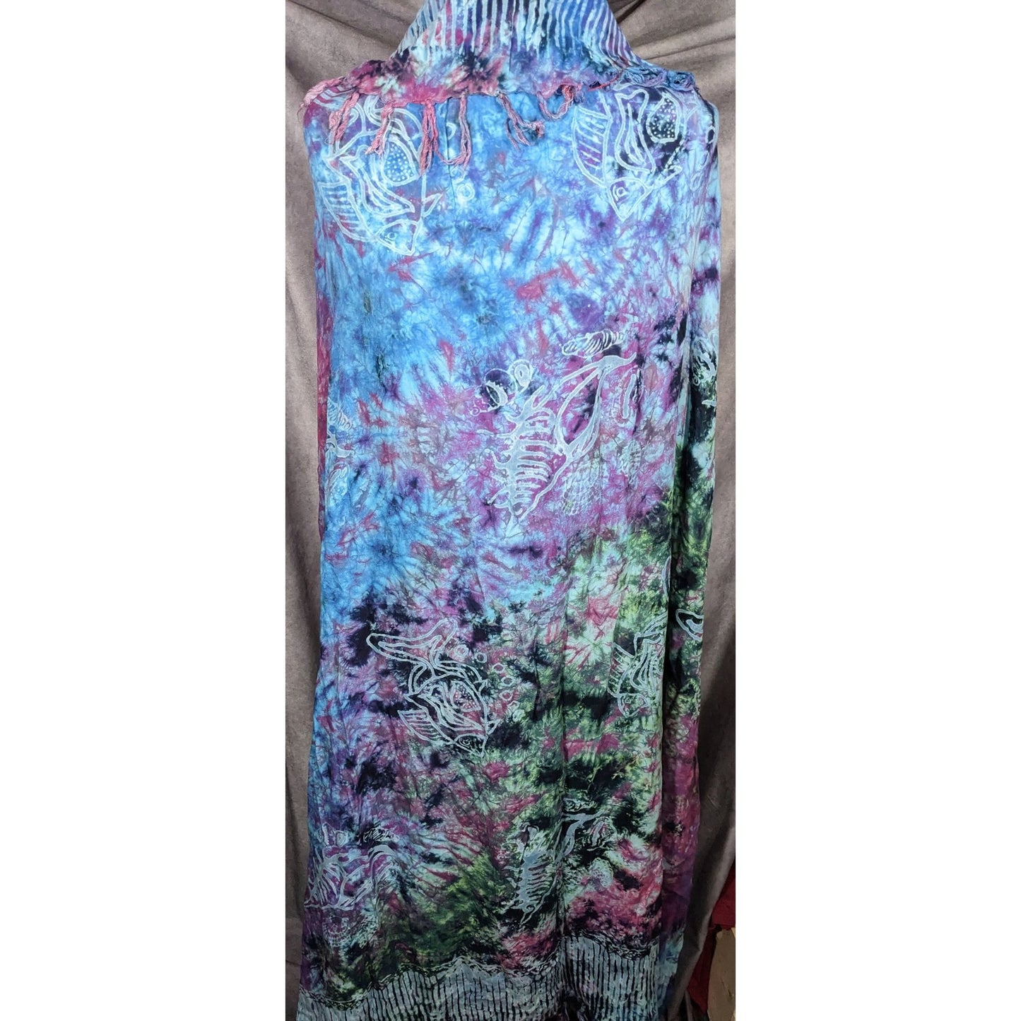 Rama Imports Blue Rainbow Fish Tie Dye Multipurpose Scarf/Shawl/Sarong