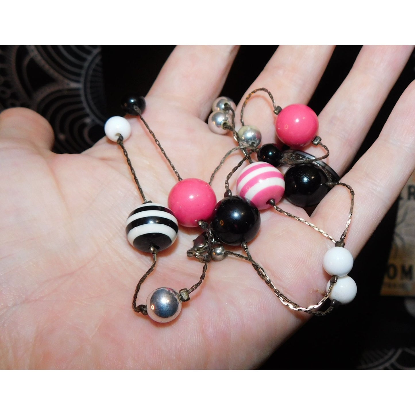 Pastel Goth Bubblegum Pink And Black Stripe Station Necklace
