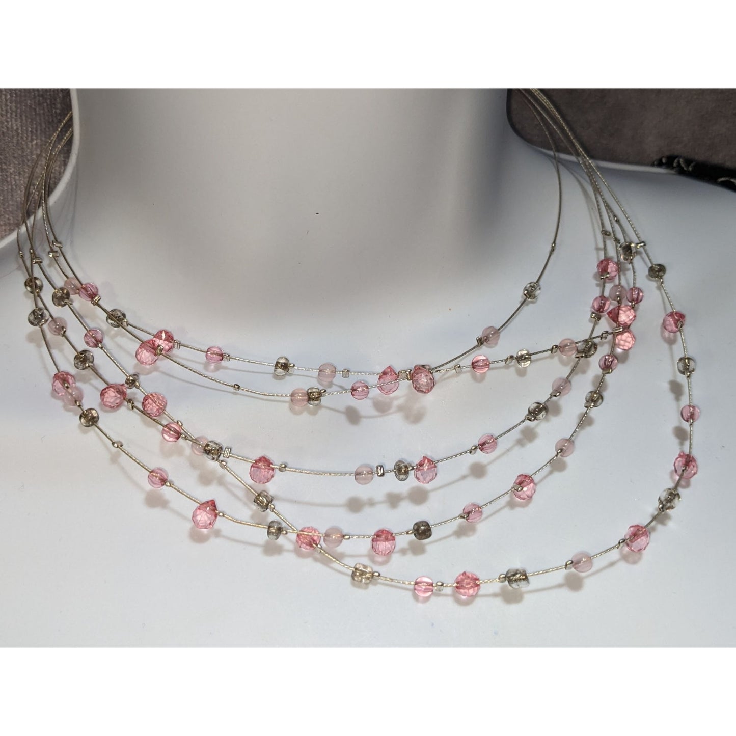 Pink Multi Strand Beaded Necklace Layered Glass Crystal Y2K Coquette Fairycore Jewelry