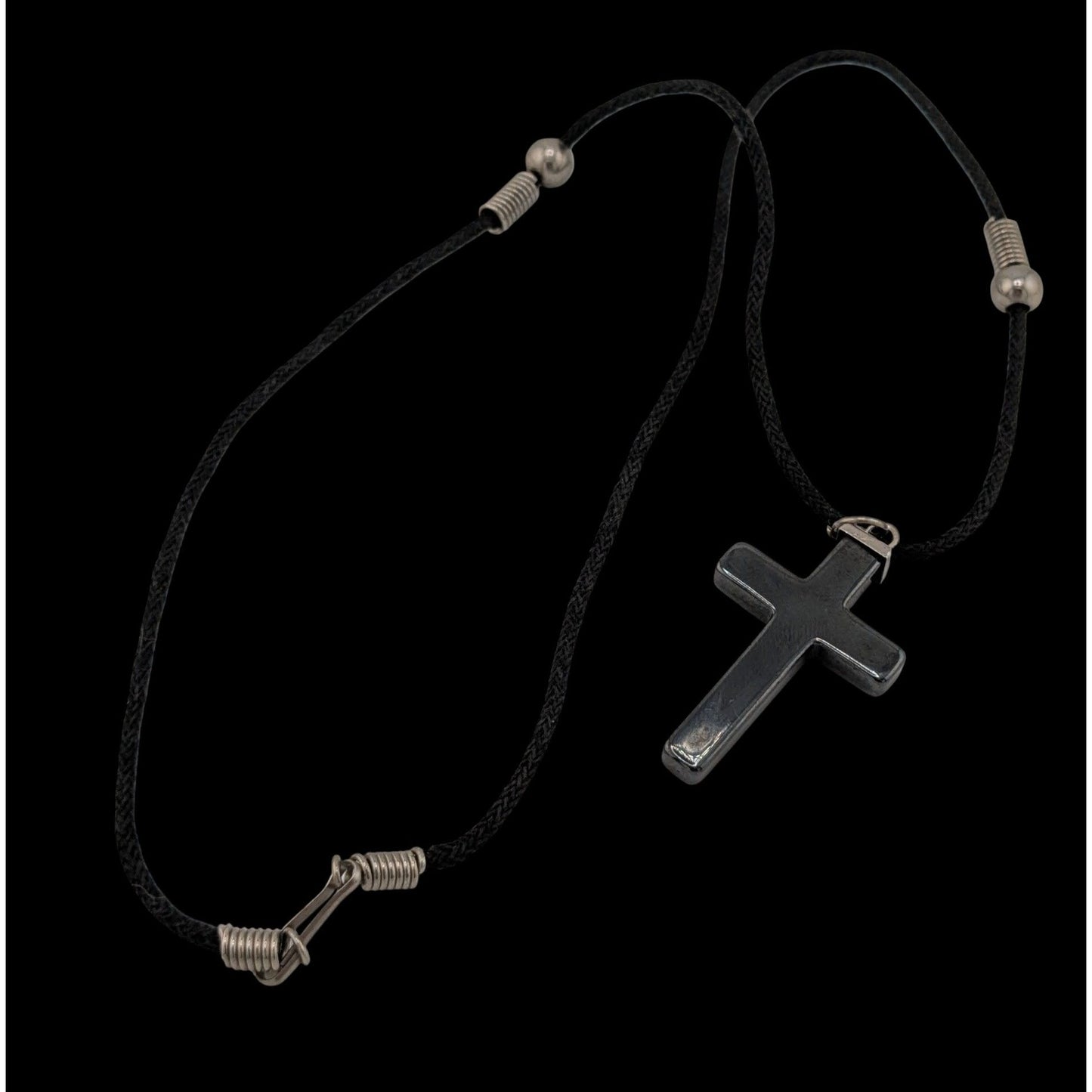 Religious Hematite Stone Cross Pendant Necklace