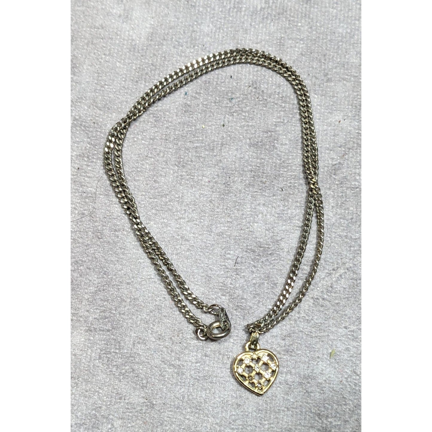 Minimalist Coquette Lattice Heart Pendant Necklace Gold Tone With Rhinestones