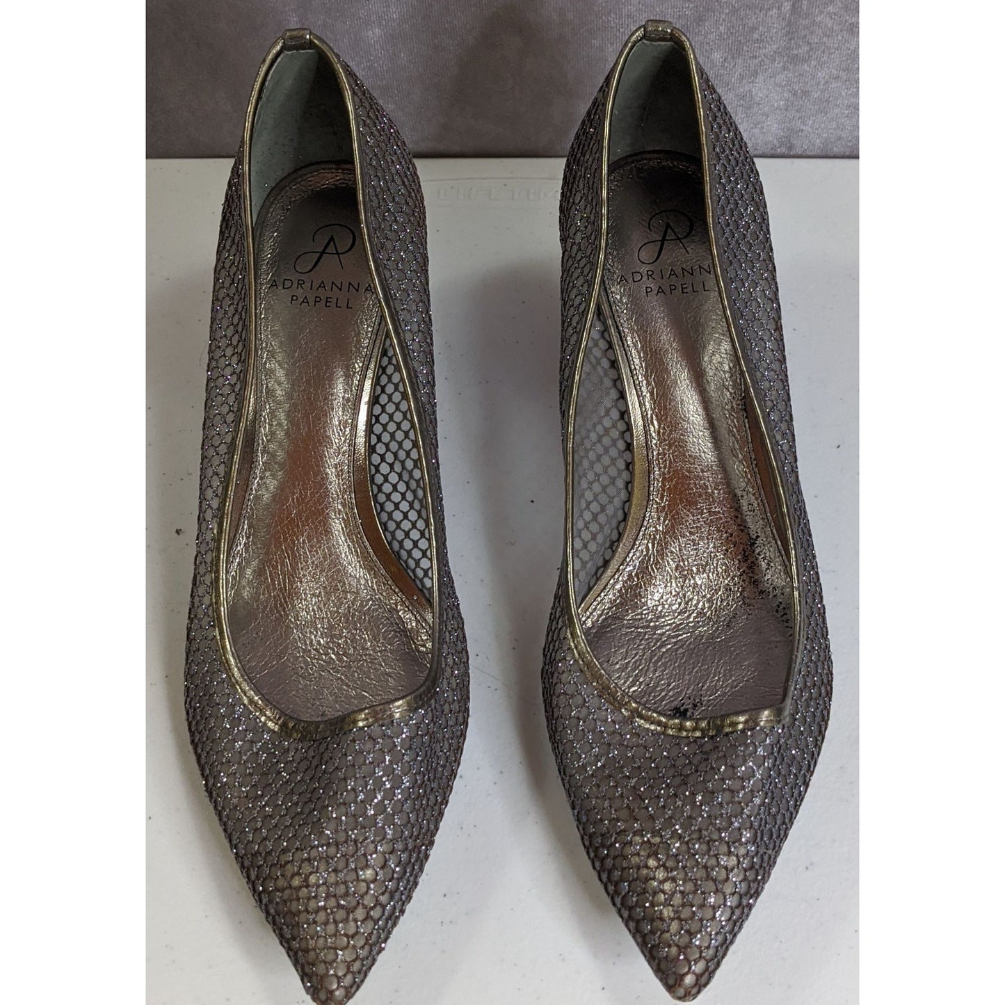 Adrianna Papell Melody Glitter Pumps Metallic Mesh 2-Inch Heel Size 11M