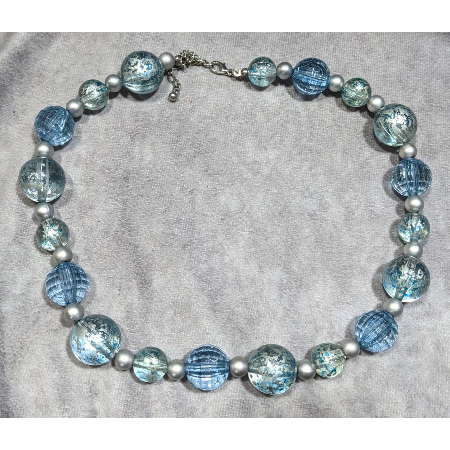 Whimsical Blue And Silver Tone Beaded Necklace