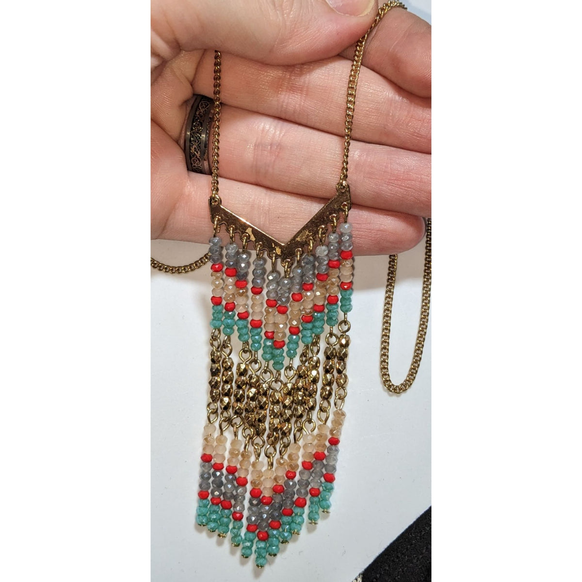Vintage Boho Southwestern Premier Designs Beaded Fringe Necklace
