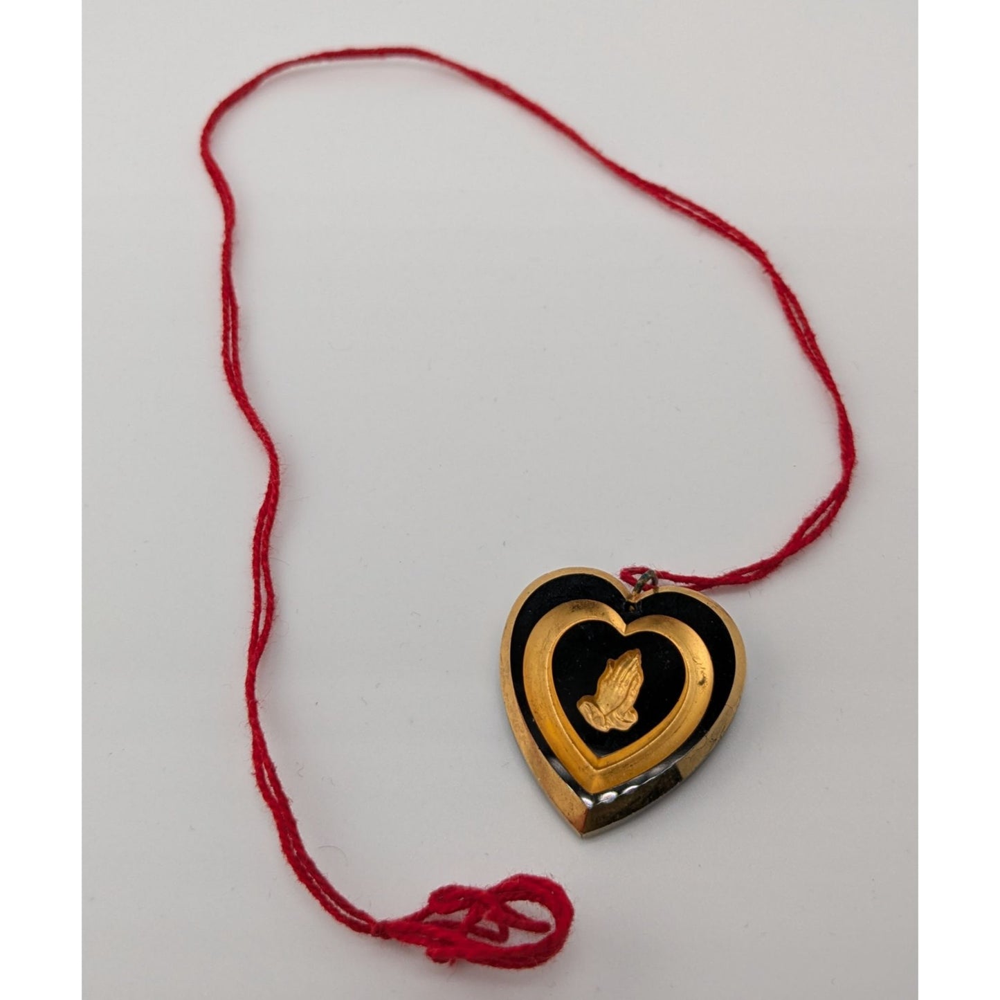 Vintage Carved Praying Hands Heart Necklace