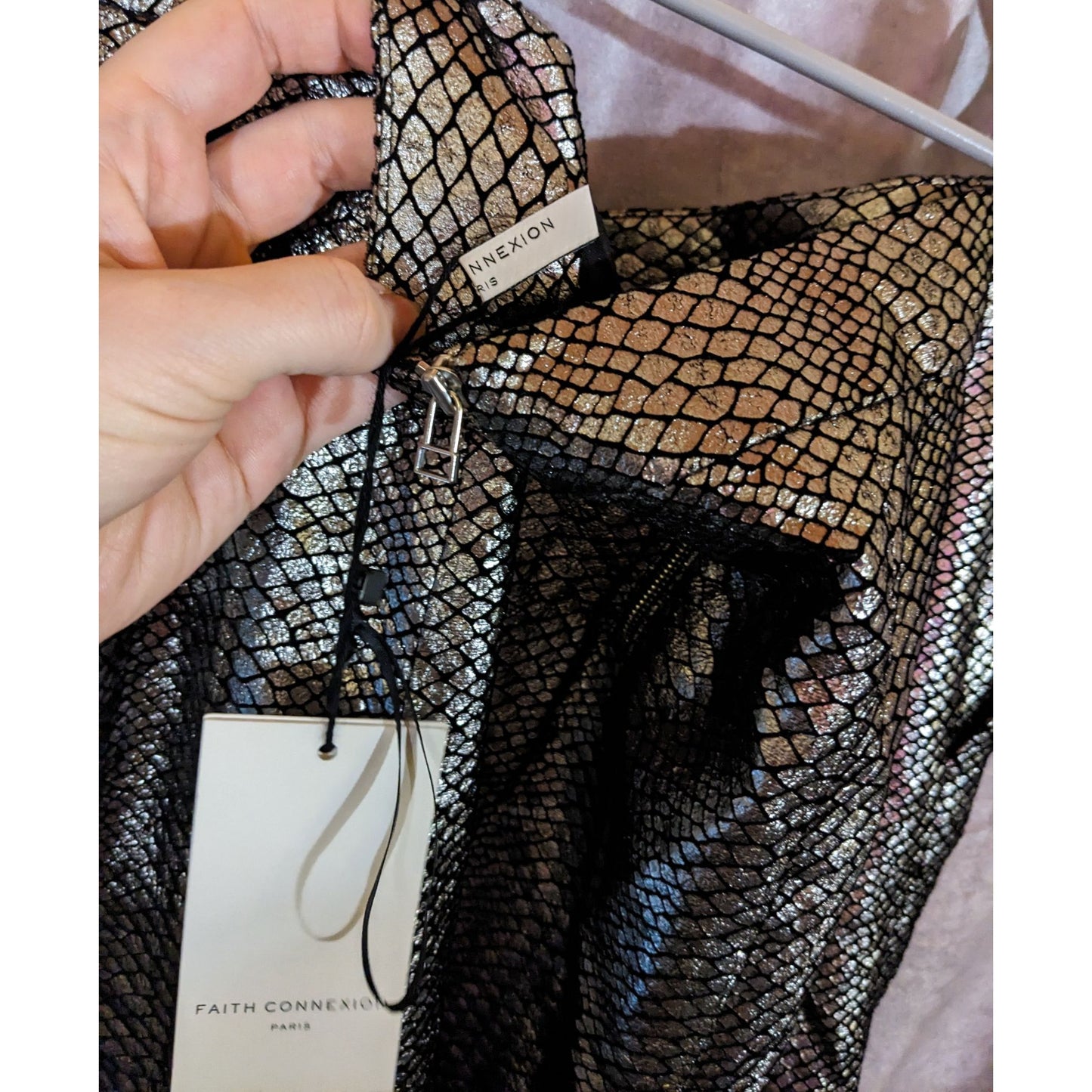 Faith Connexion Paris Runway Collection Python Print Metallic Flare Skirt Size 8