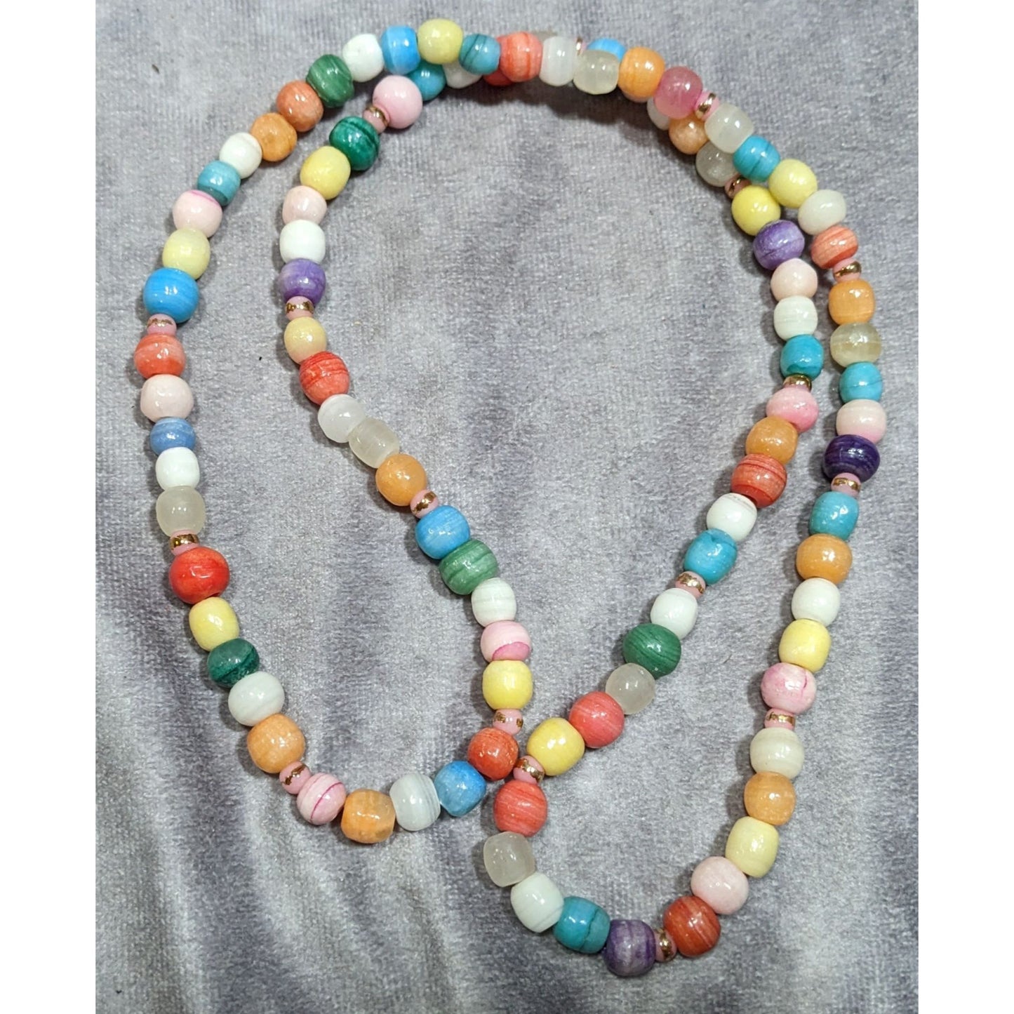 Retro Rainbow Dyed Stone And Glass Beaded Necklace