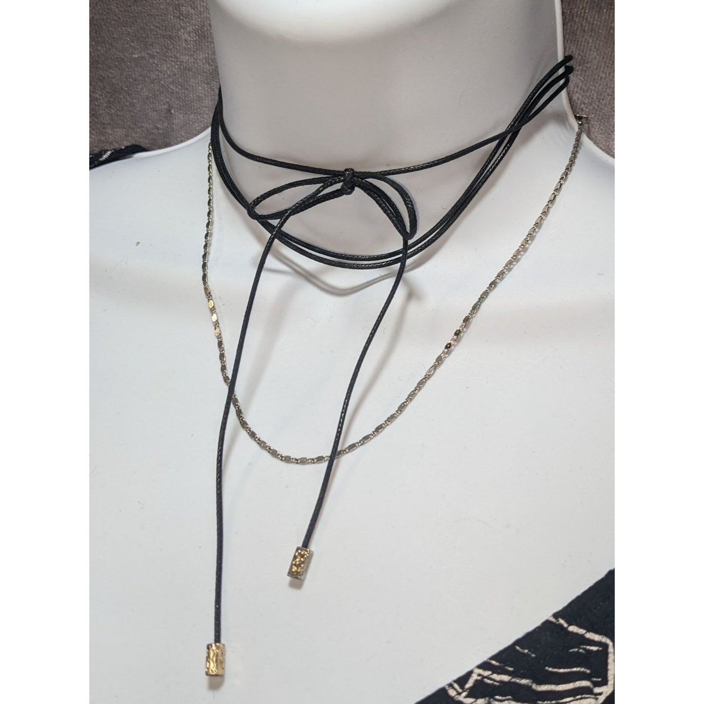 Black Gold Bow Choker Necklace Y2K Gothic Faux Suede Chain Festival Coquette Alt