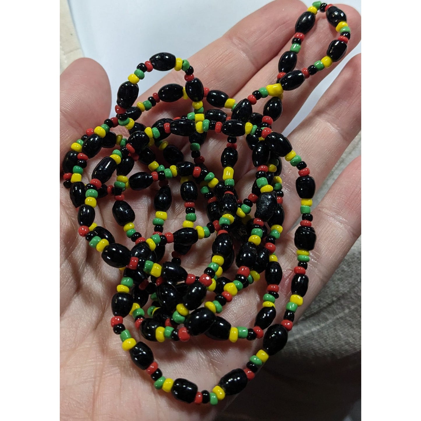 Handmade Black Red Yellow And Green Glass Beaded Necklace