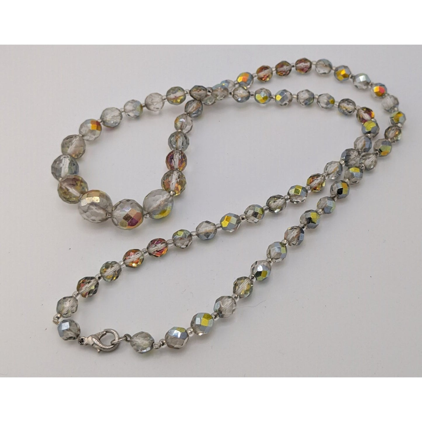 Vintage Aurora Borealis Faceted Crystal Bead Necklace