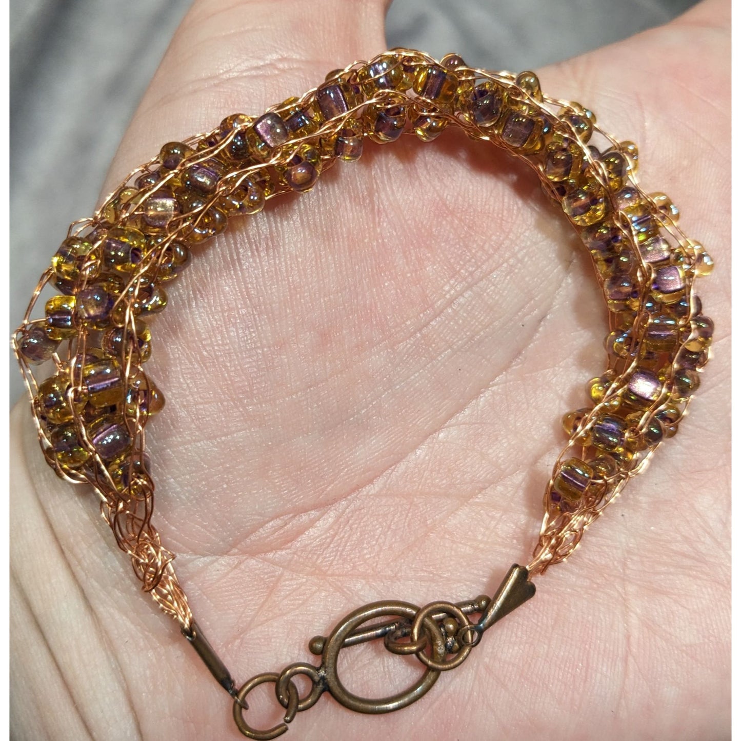 Handmade Whimsical Copper Wire And Glass Beaded Bracelet