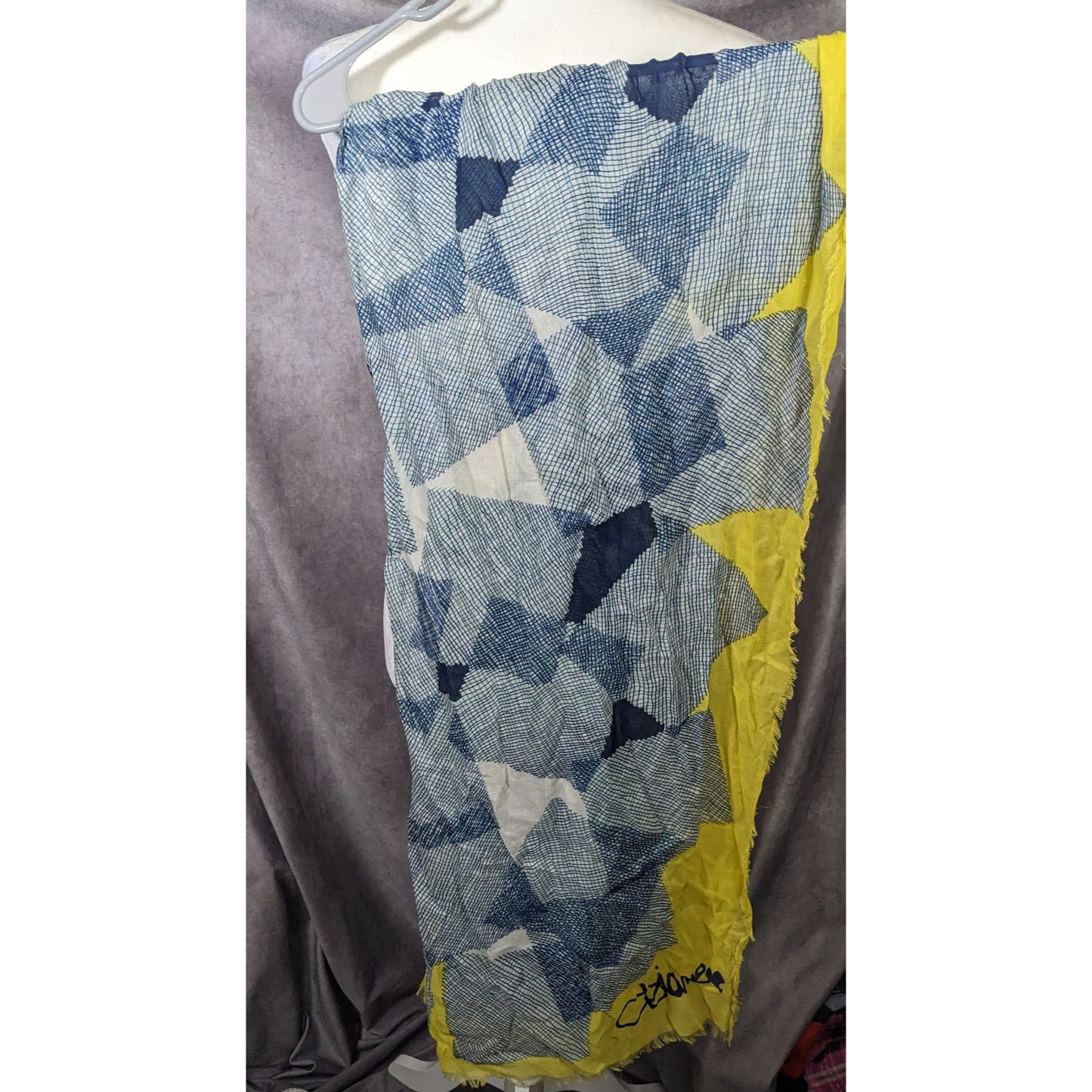Vintage Diane Von Furstenberg Blue And Yellow Geometric Abstract Scarf