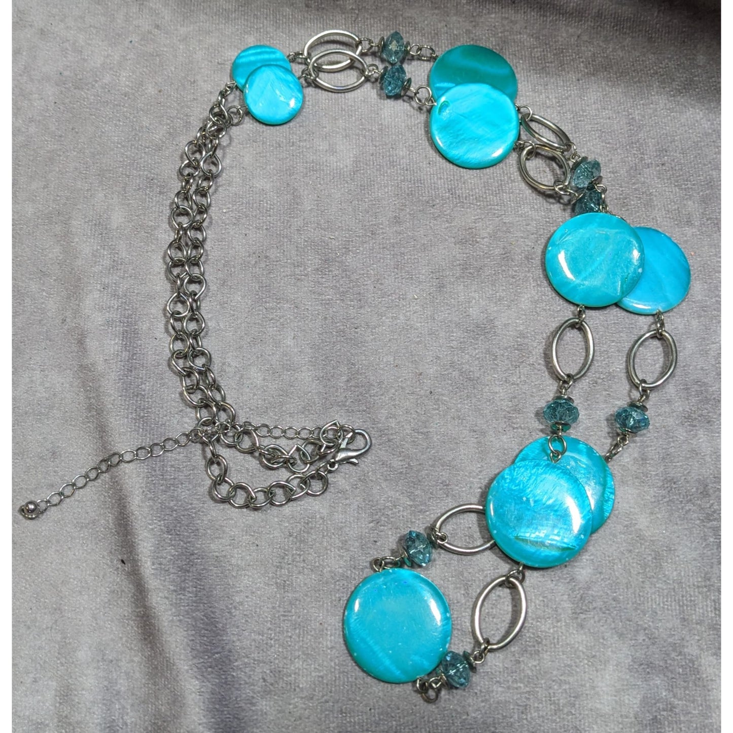 Retro Mermaidcore Blue Shell And Glass Station Necklace