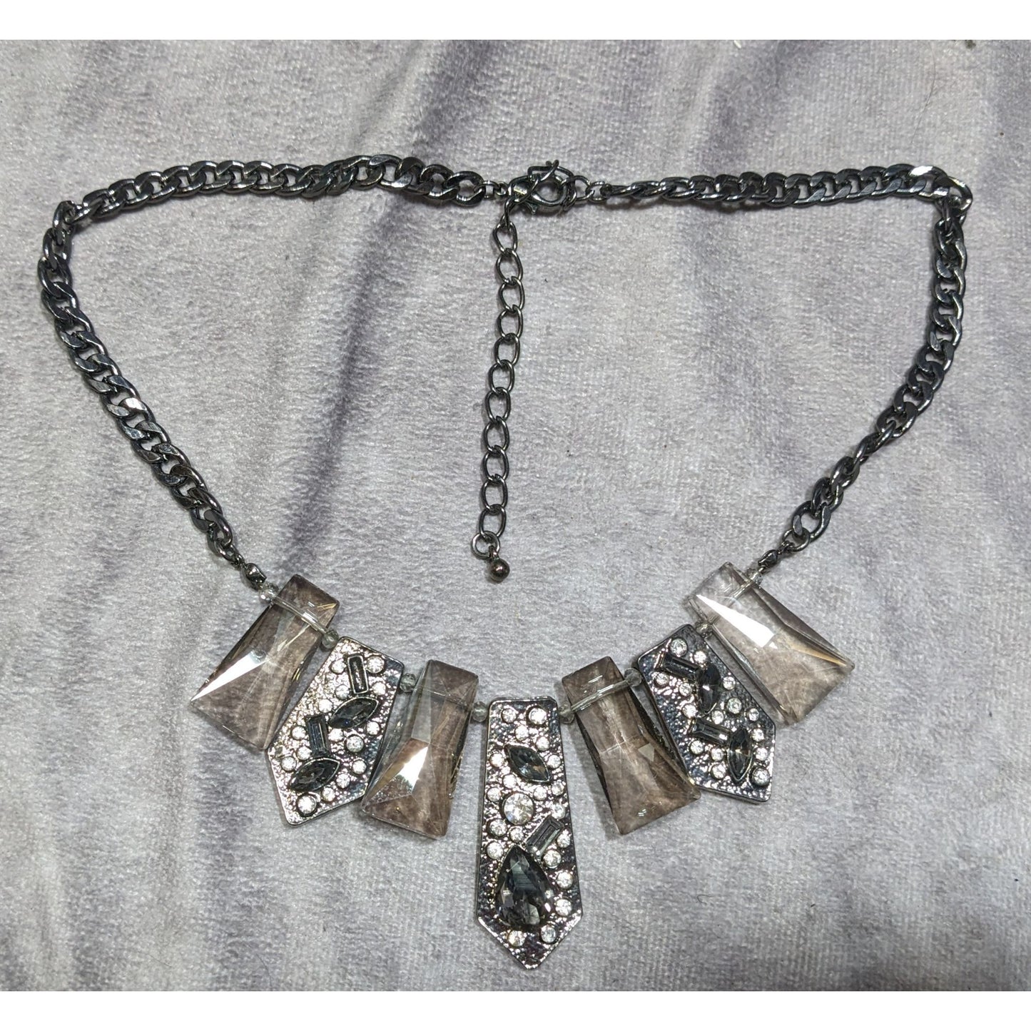 Glam Art Deco Style Gunmetal Geometric Crystal Statement Necklace