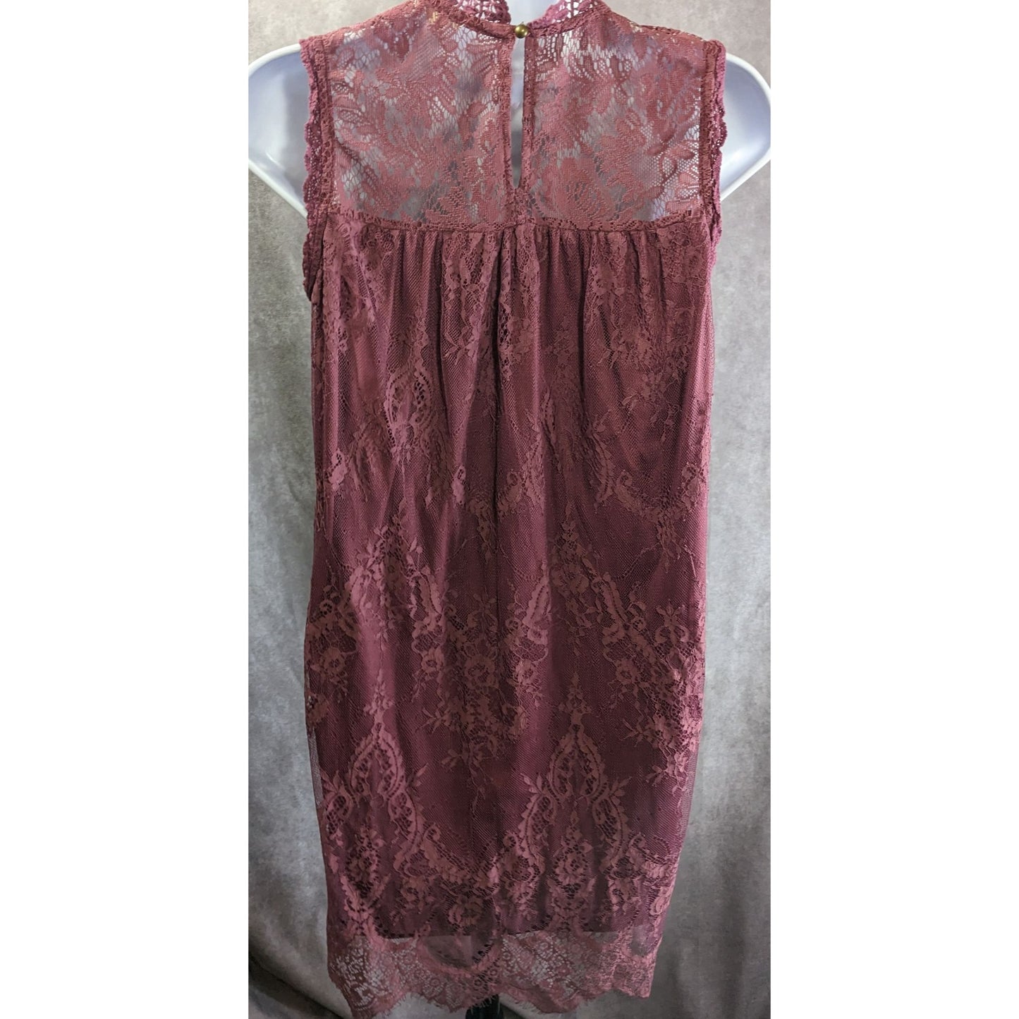 Mason & Belle Womens Berry Purple Lace Mini Dress Mock Neck Sleeveless Small
