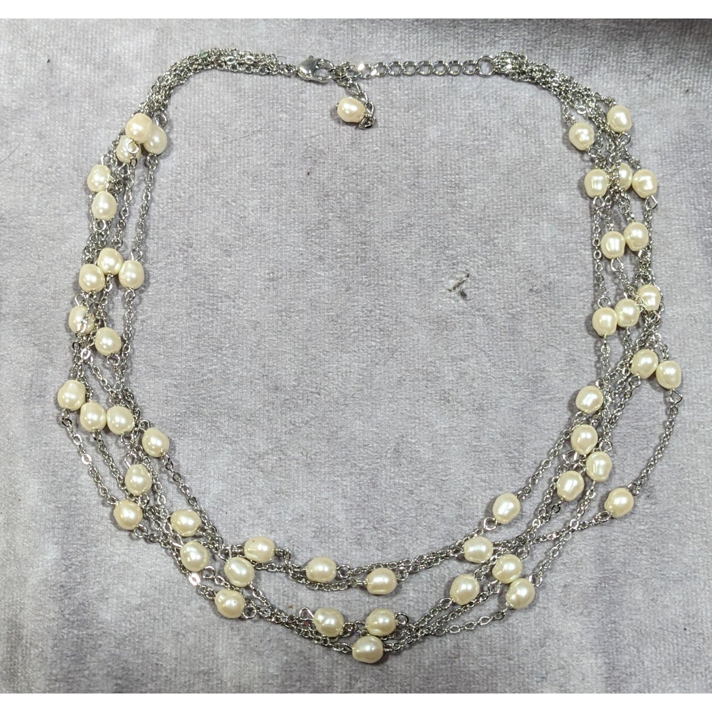 Elegant Glam Pearl Beaded Silver Tone Multilayer Necklace