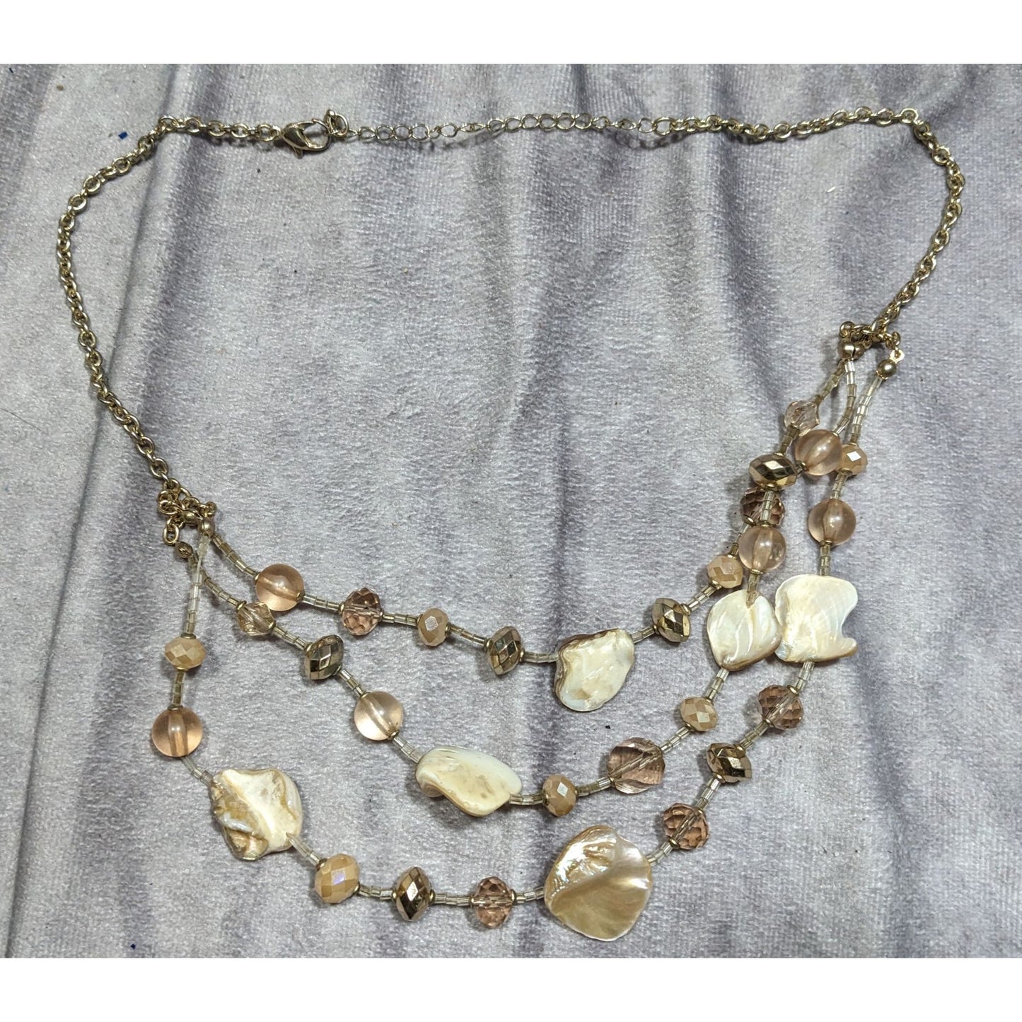 Bohemian Glam Layered Shell & Bead Necklace With Gold Chain