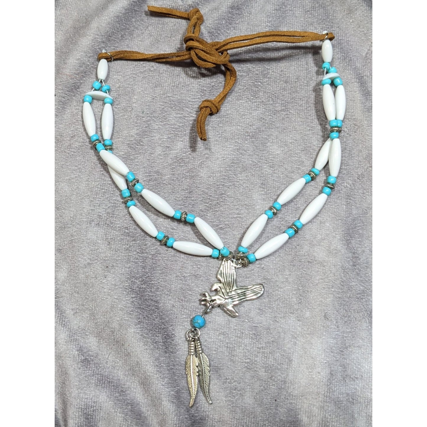 Southwestern Eagle Necklace With Feather Charms