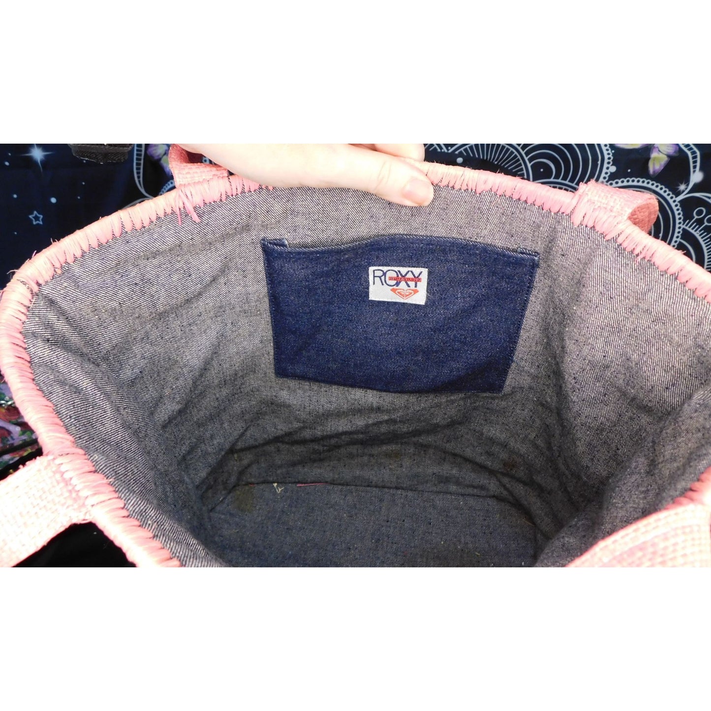 Vintage Beachy Roxy Woven Straw Tote With Floral Accent