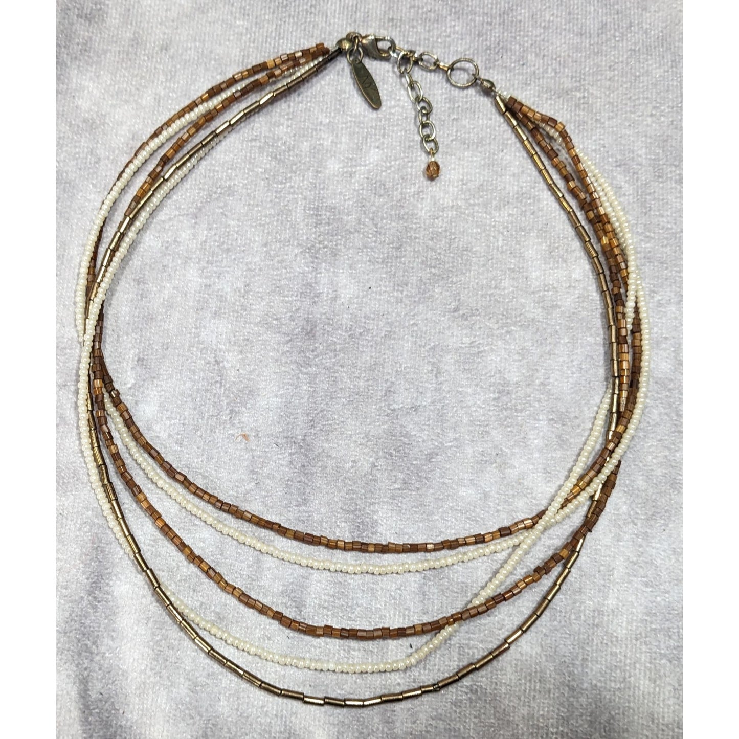 NY Earthy Glass Beaded Brown And White Layered Necklace