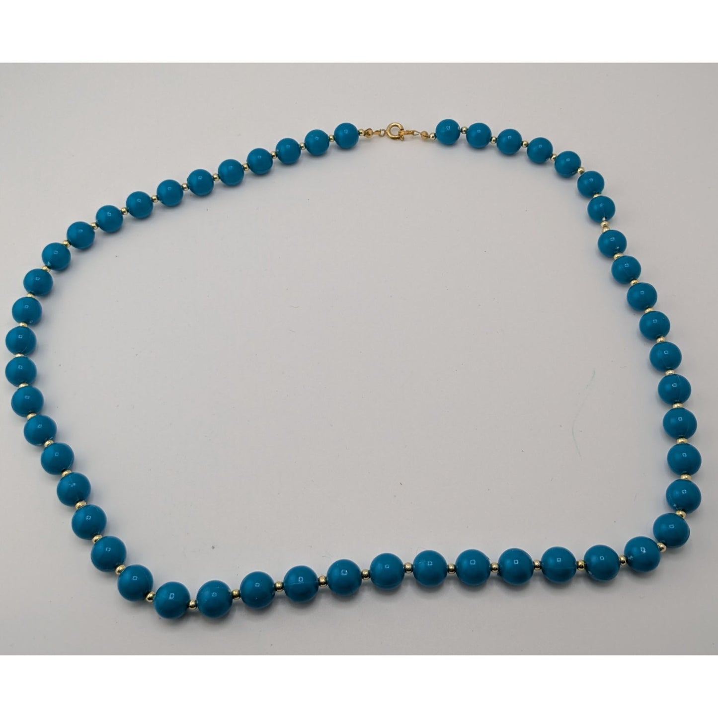 Vintage Retro Blue Bead Necklace With Gold-Tone Accents