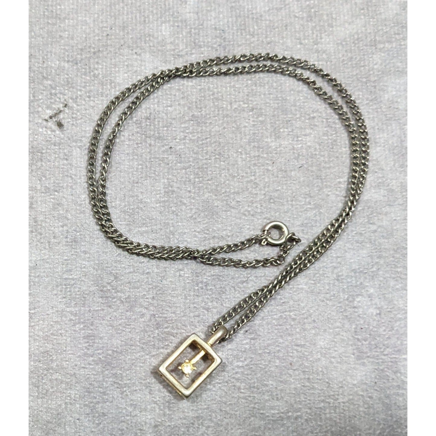 Vintage Gold Tone Caged Rhinestone Pendant Necklace