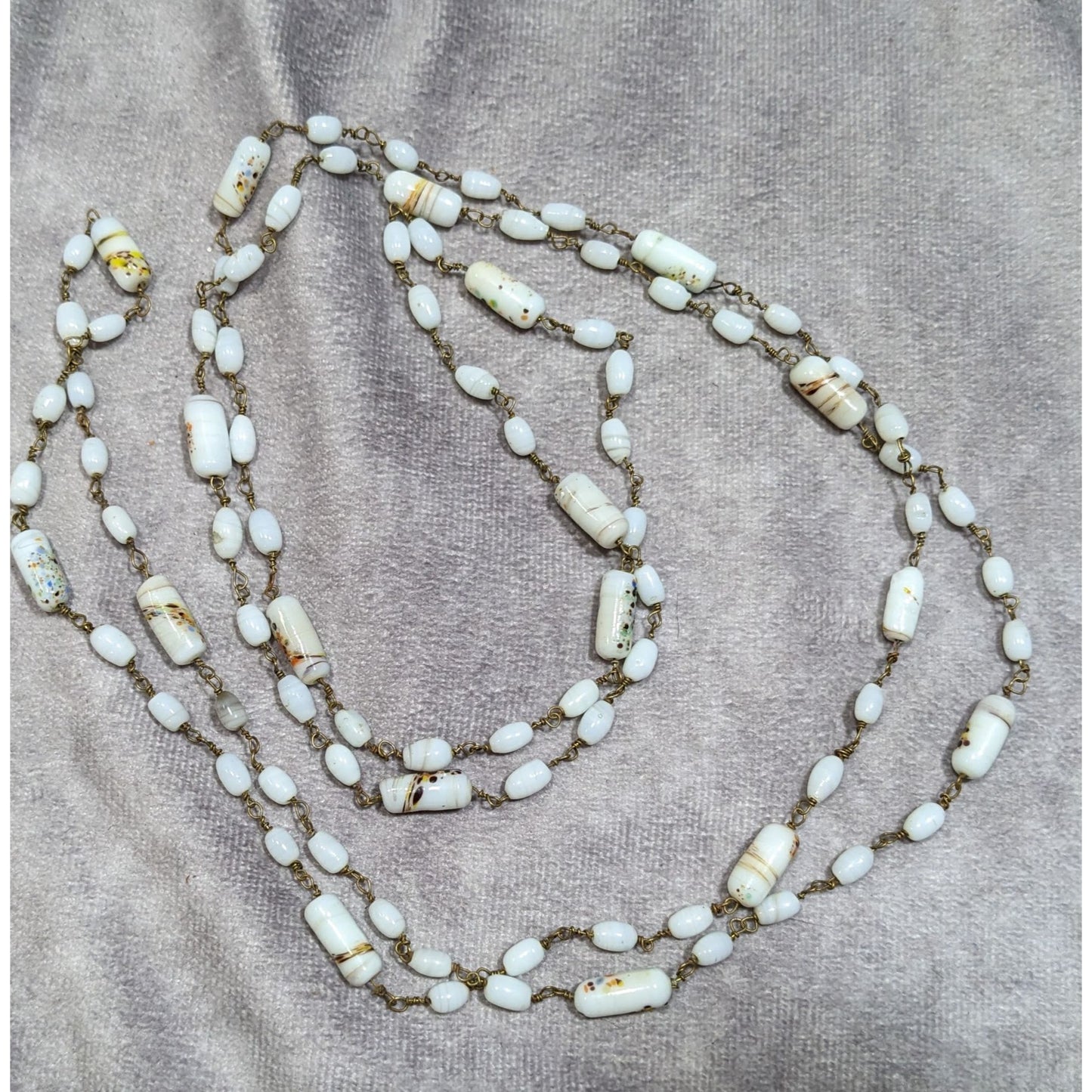 Vintage Handmade Mottled Rainbow Milk Glass Beaded Necklace