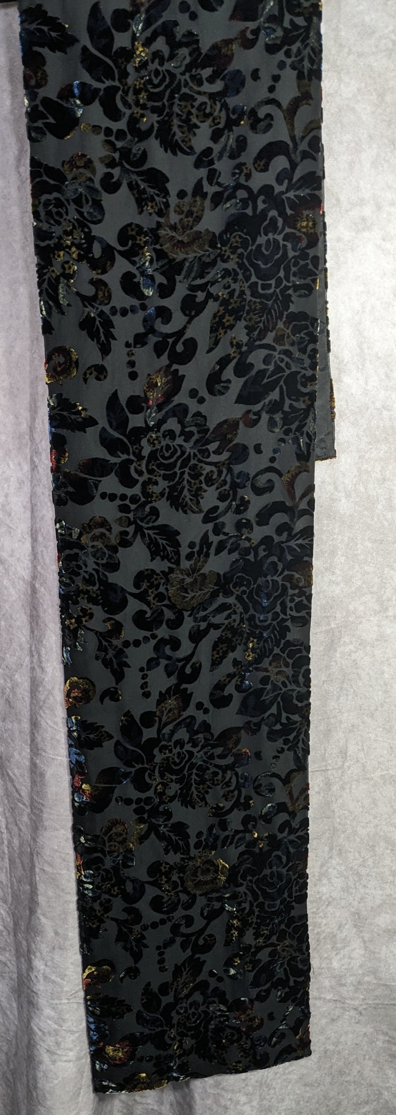 Vintage Dark Rainbow Burnt Velvet Floral Scarf