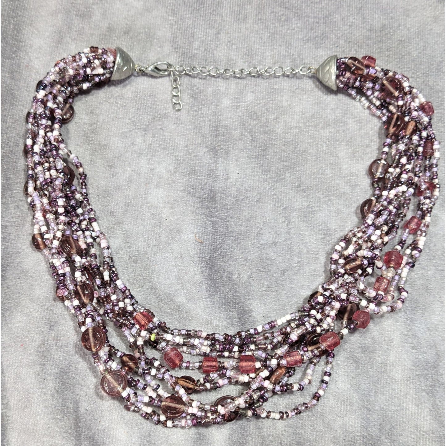 Whimsical Purple And White Glass Beaded Layered Necklace