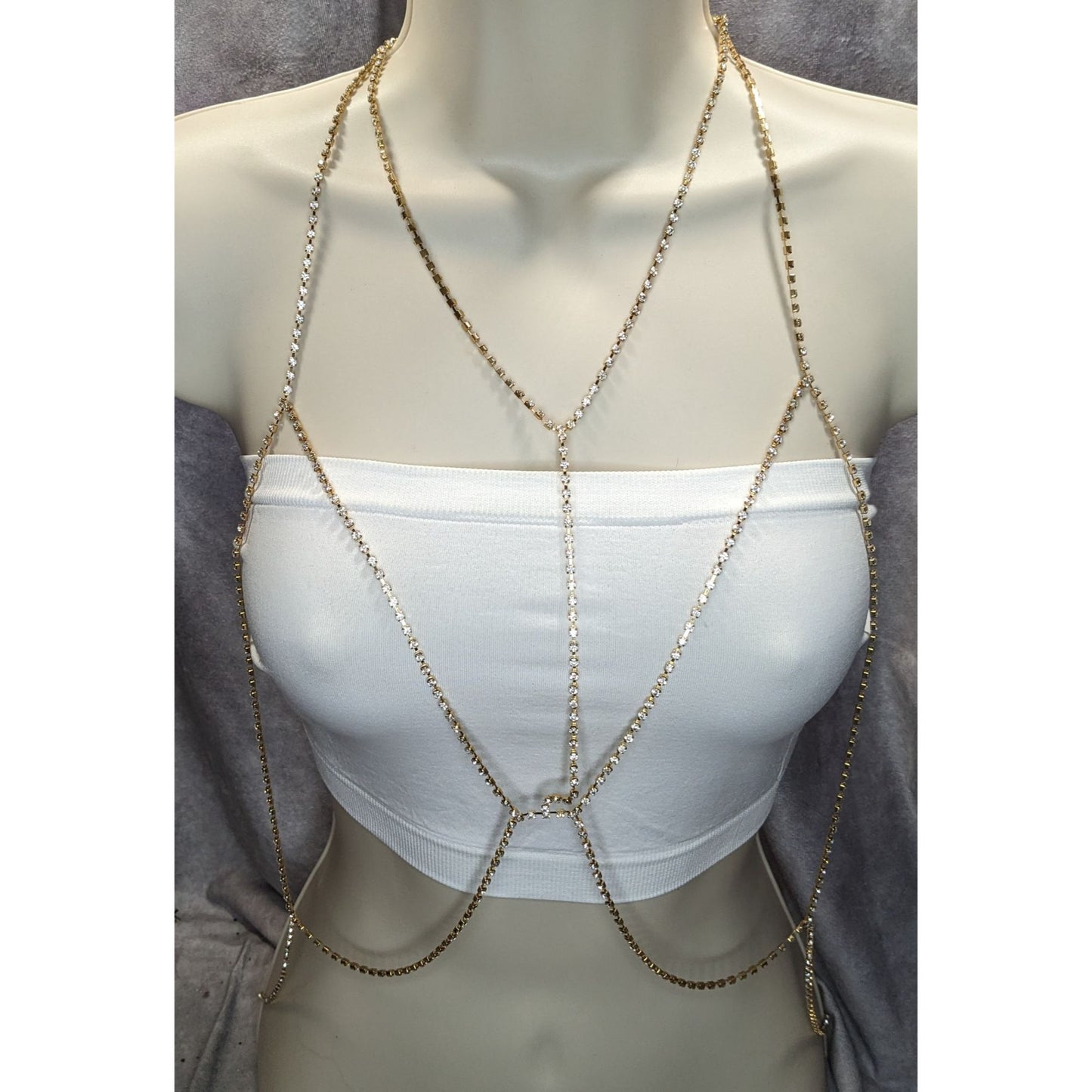 Gold Rhinestone Body Chain Dripping Layered Party Glam Jewelry