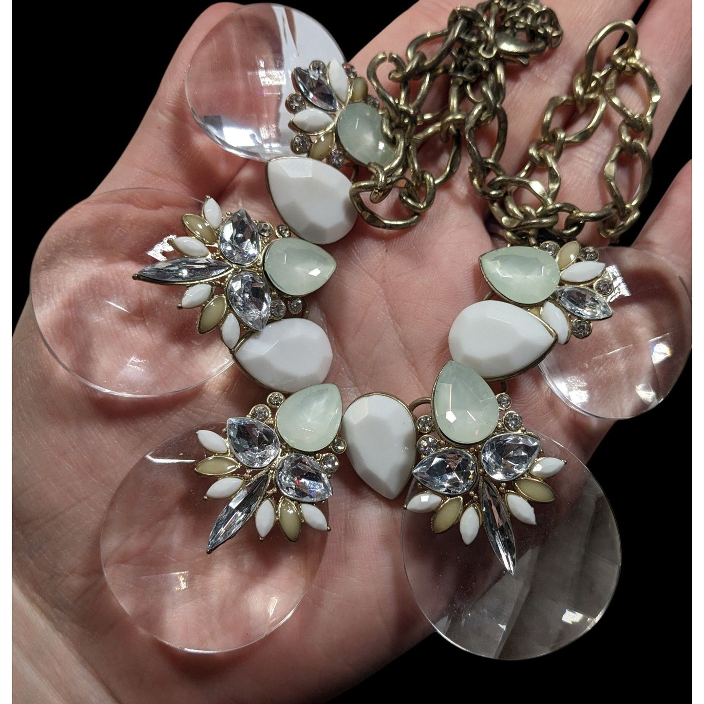 Chunky Glam White And Clear Gemmed Statement Necklace