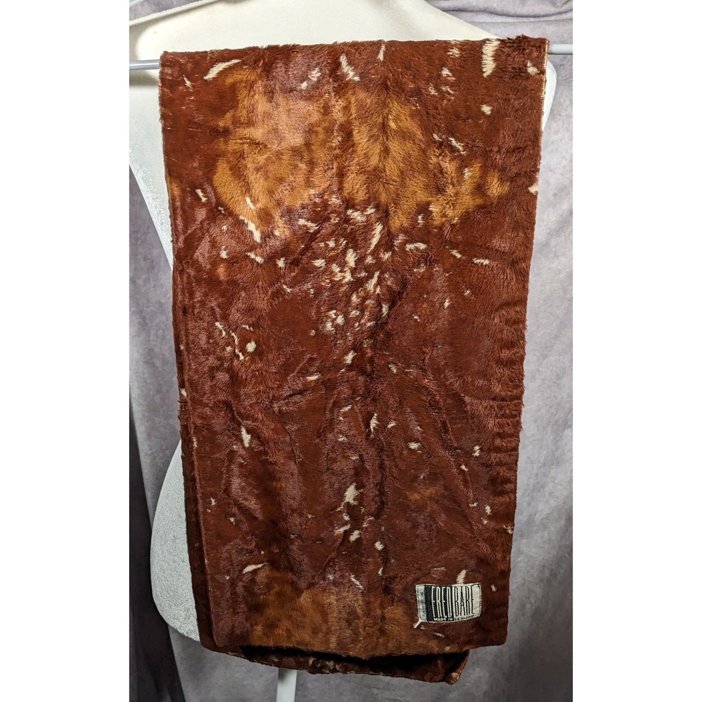 Vintage 80s Fred Bare Brown Faux Fur Scarf Made In England