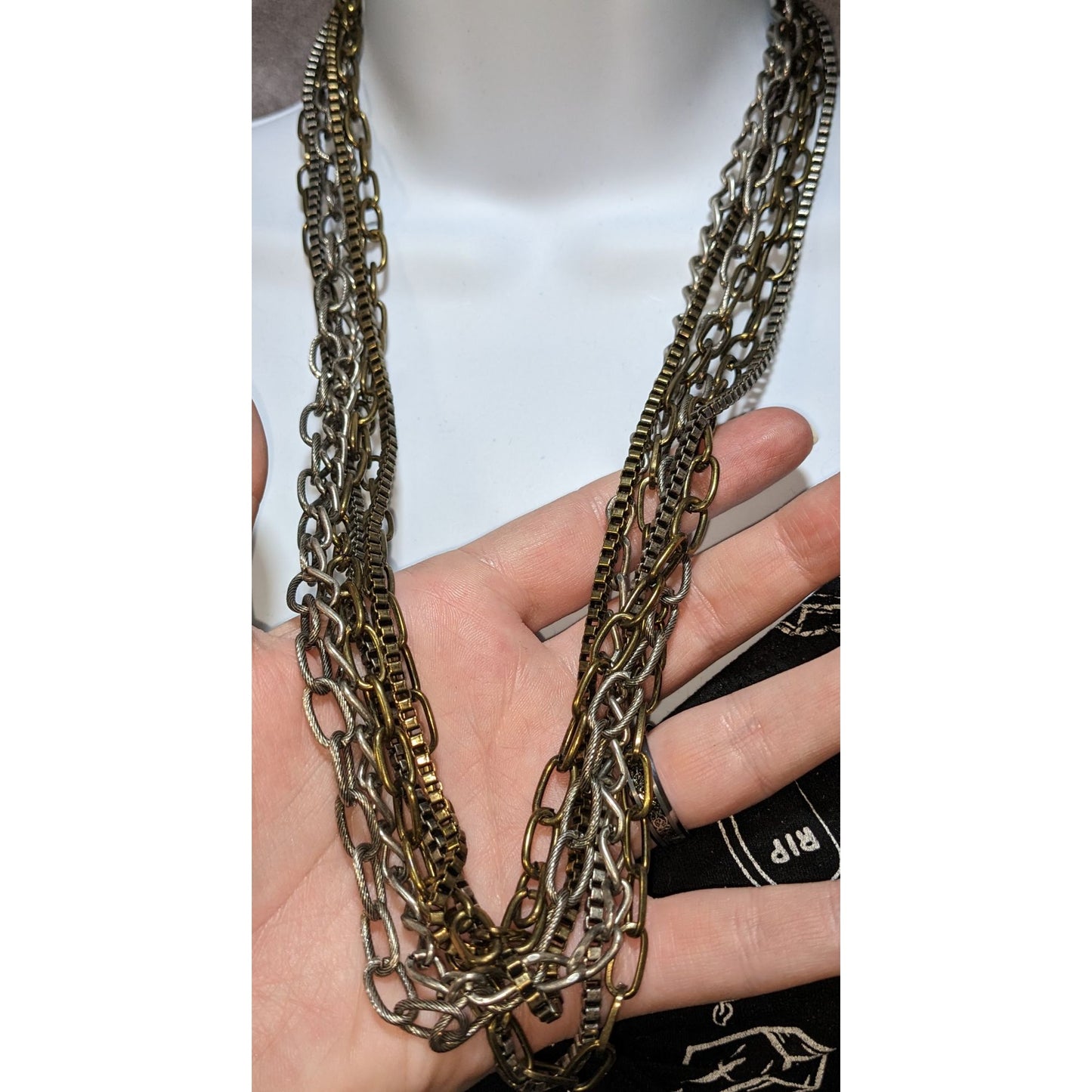 Grunge Layered Multi-Strand Chain Necklace In Mixed Metals