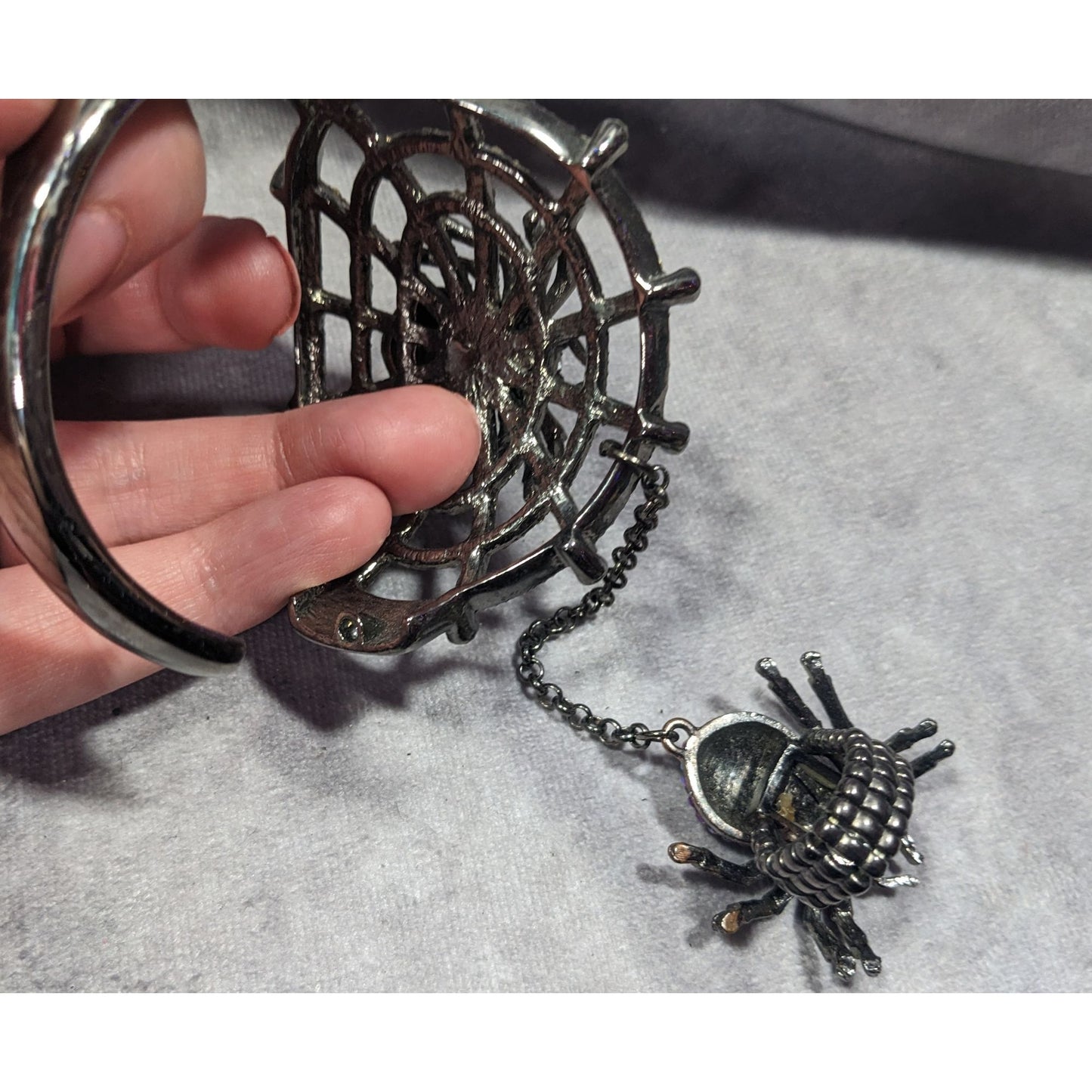 Glam Goth Spider Hinge Bracelet Ring Attached With Chain