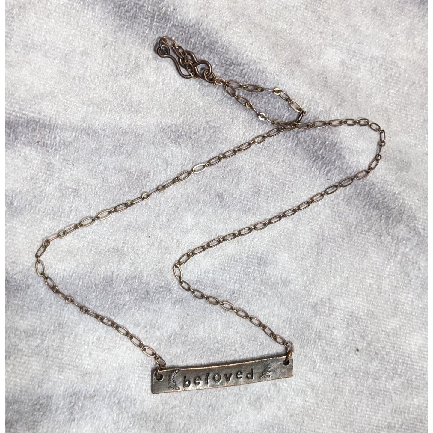 Rustic Beloved Hand Stamped Antiqued Copper Tone Necklace