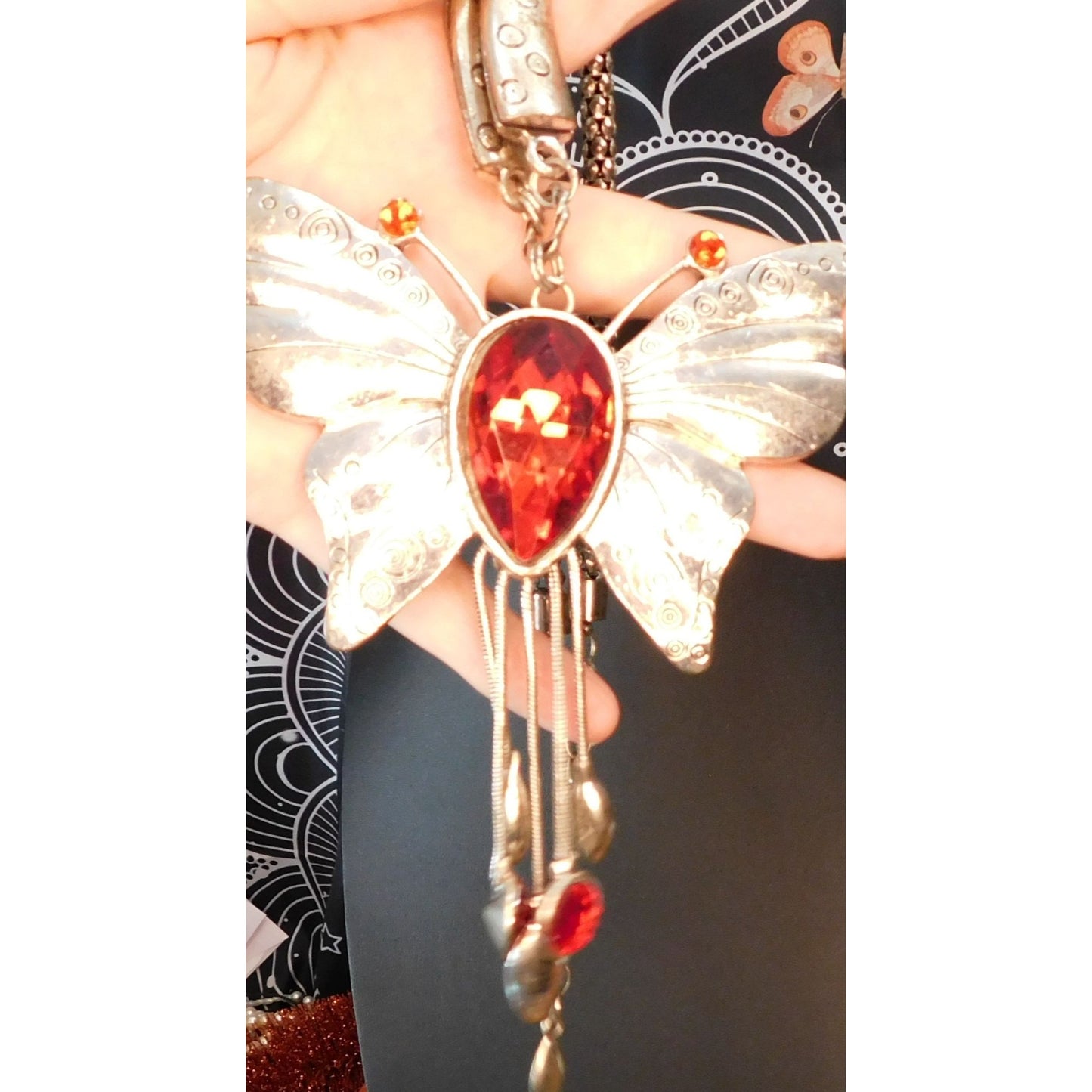 Fairycore Fantasy Large Silver Tone Butterfly Necklace