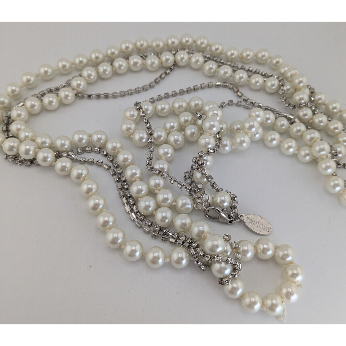 Glam Coquette Pearl Rhinestone Long Necklace White House Black Market