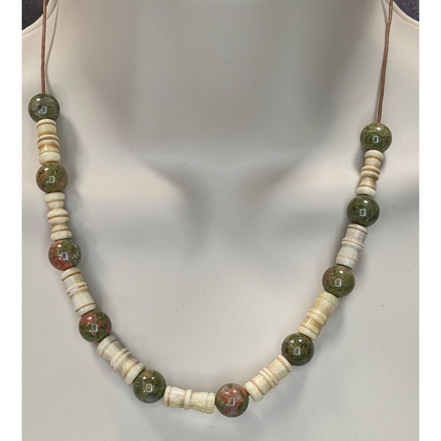 Vintage Bohemian Agate & Cow Bone Beaded Necklace
