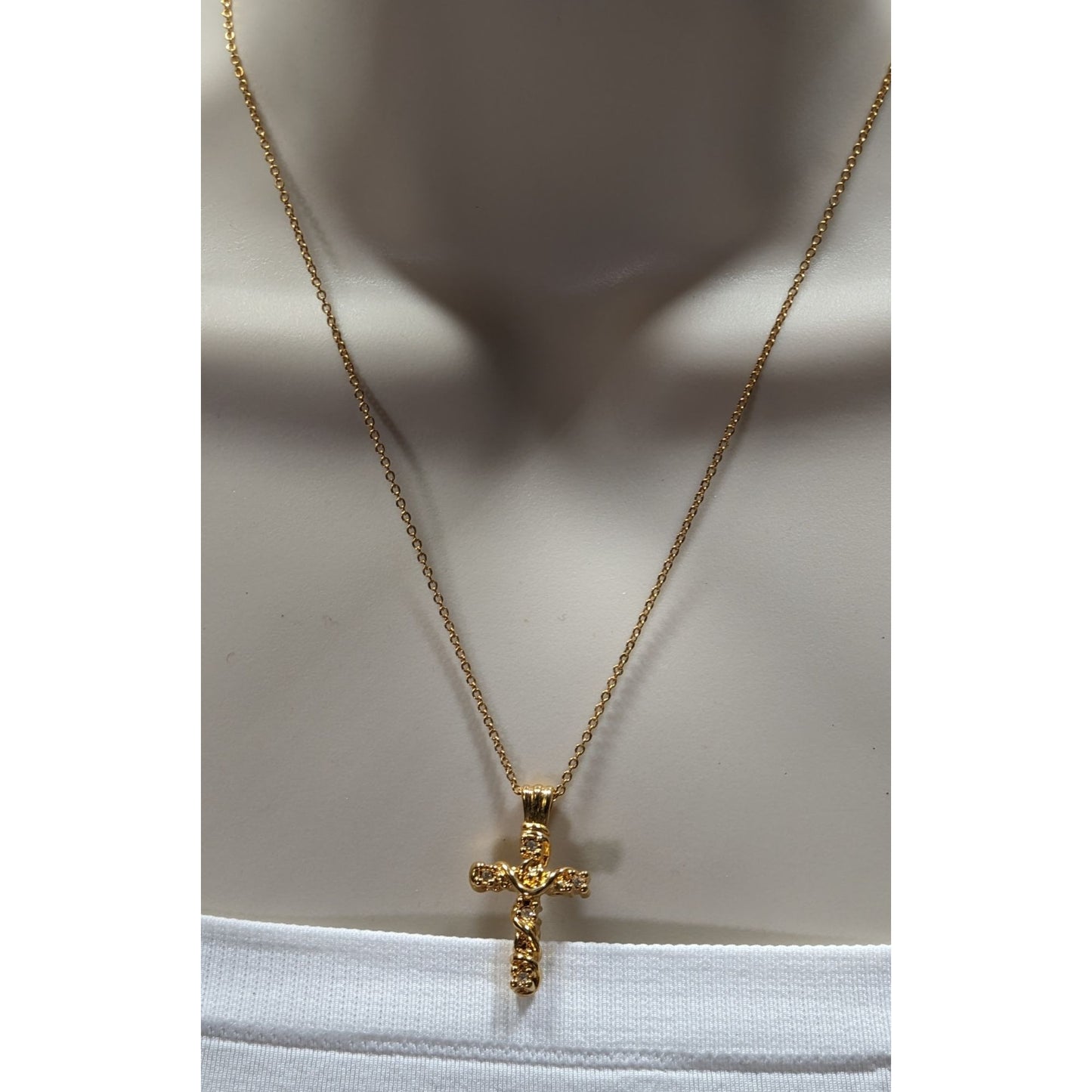 Vintage Premier Designs Cross Necklace Gold Tone With Clear Stones