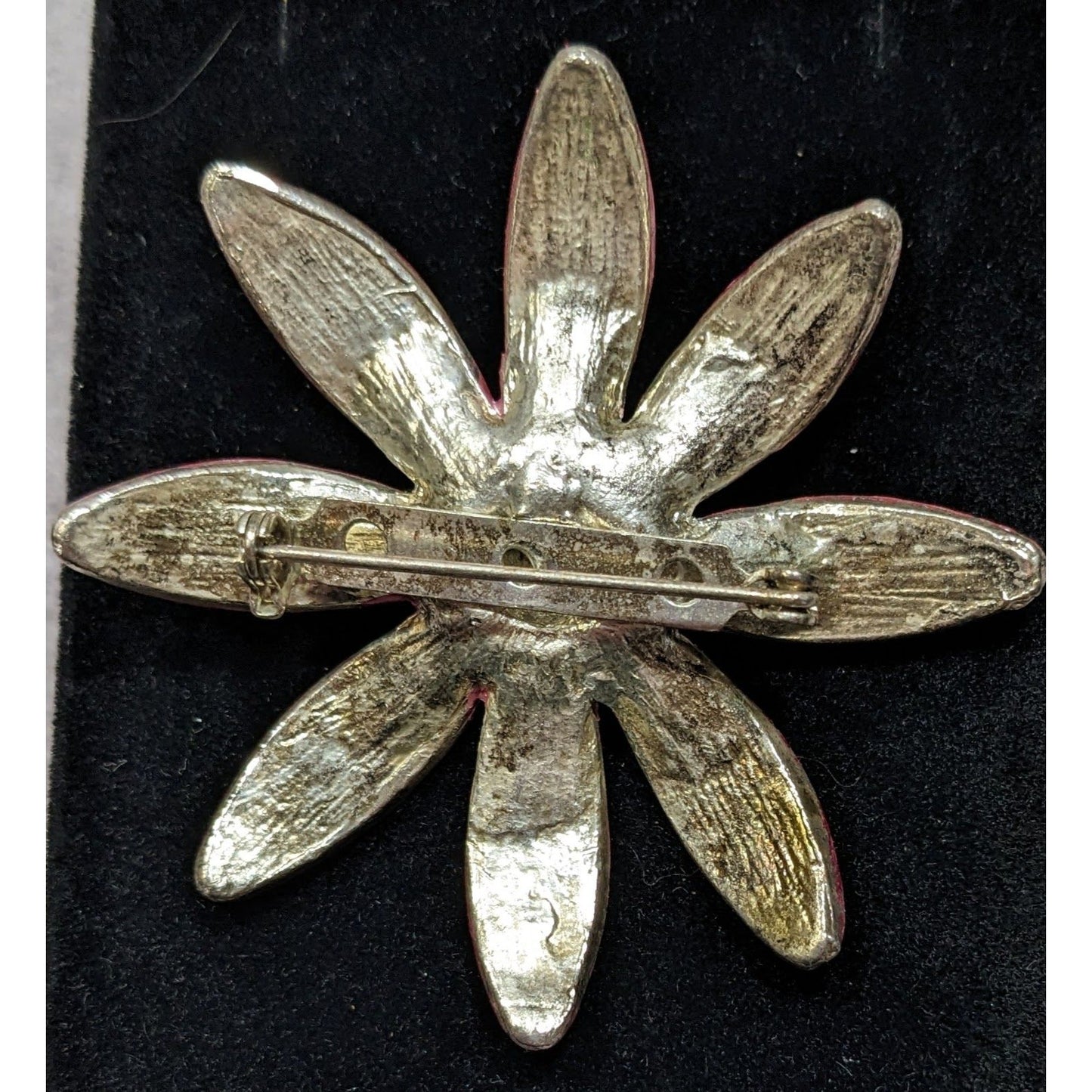 Vintage Metallic Pink Floral Rhinestone Brooch