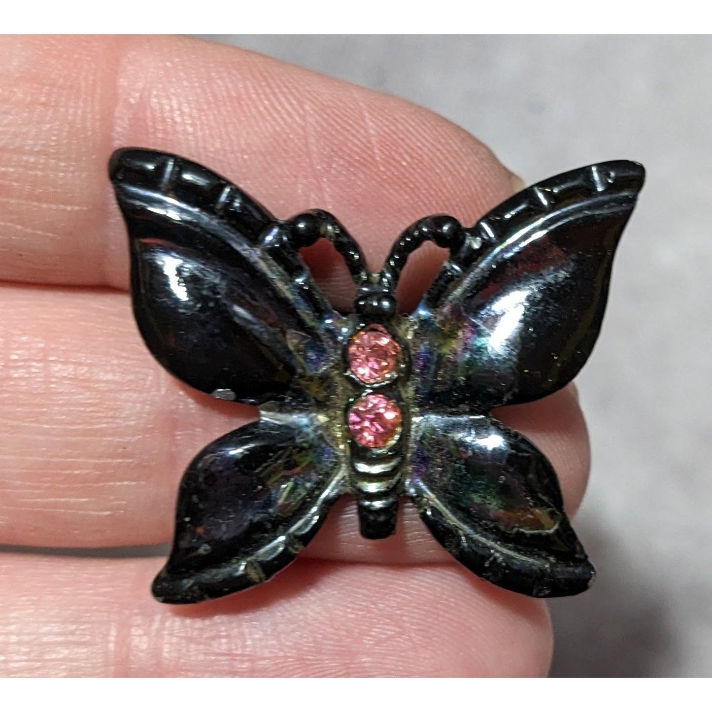 Whimsygoth Butterfly Oil Slick Pink Rhinestone Brooch